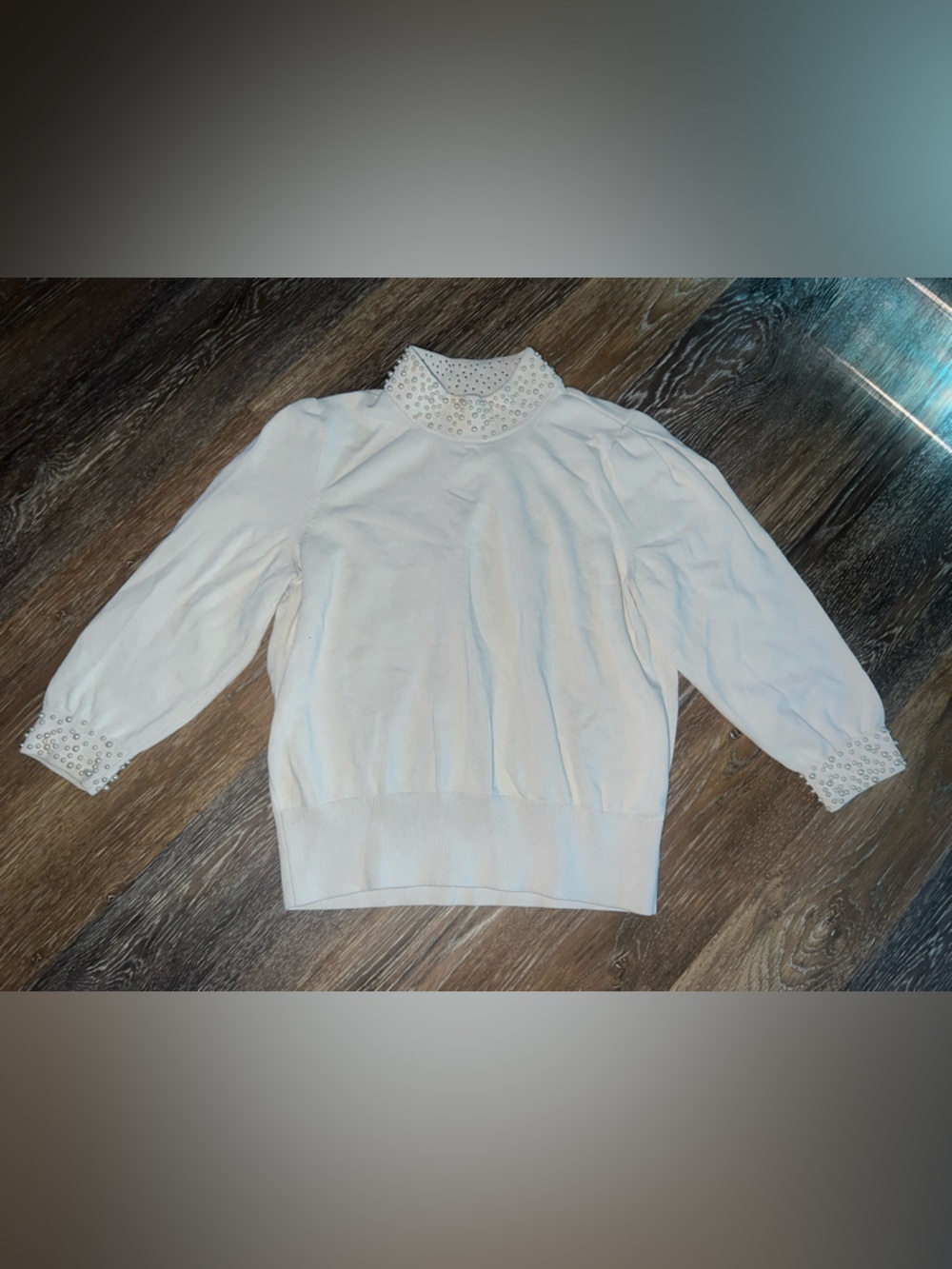 H&M White Embellished Mock Neck Sweater
